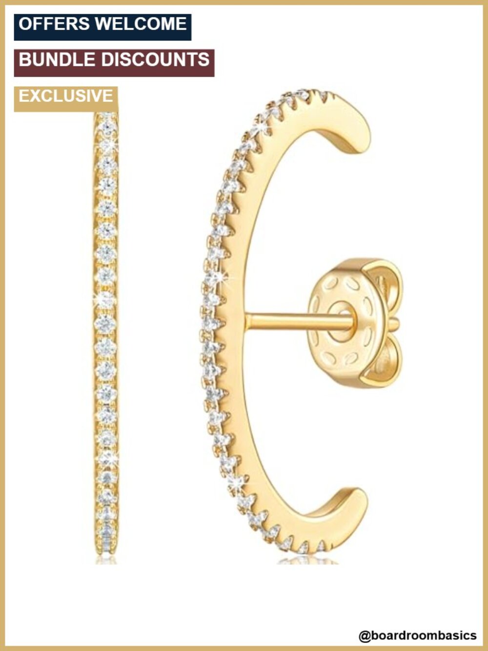 14k Gold Plated Ear Cuff Stud Earrings for Women 23.5mm